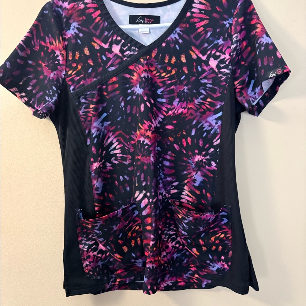 Koi Lite Women's Black Pink and Purple scrub top nursing